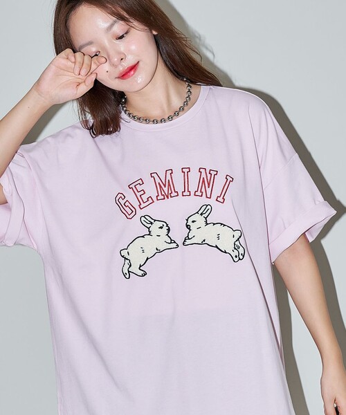 PUBLUX tシャツ PUBLUX/パブリュクス ウサギ 相良刺繍 オーバーサイズT