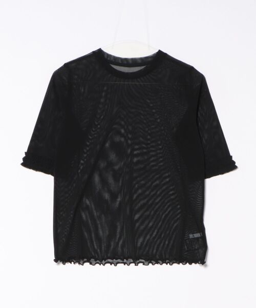 tシャツ パワーチュール袖フリル半袖カットソー レディース