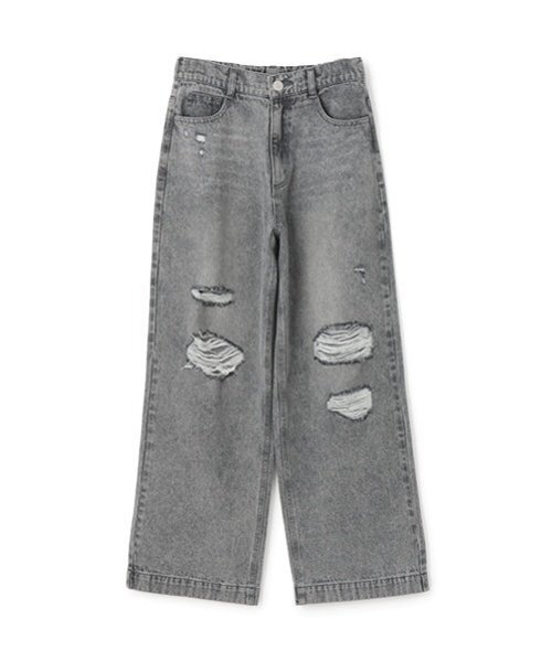 ち*ん様 THE TOÉ ダメージ加工 グレー ワイドパンツ　xs LOVETOXIC パンツ 「LTXC」ダメージデニムワイドパンツ キッズ 子供服