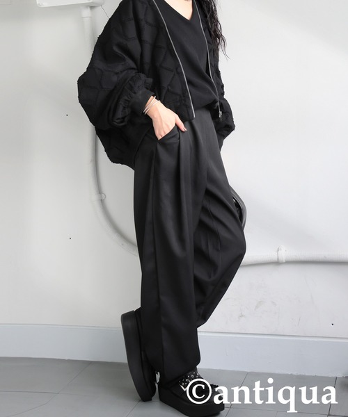 【未使用・タグ付】ジップブルゾン/ブラック antiqua 「antiqua」 「patterntorso」ジップアップブルゾン