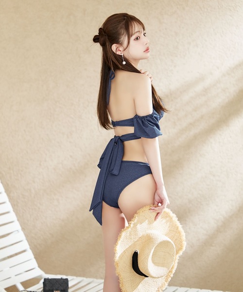 【sugar nine】くしゅっとオフショル袖シンプルビキニ【未使用】 即日発送】【ビキニ】【水着】くしゅっとオフショル袖シンプル