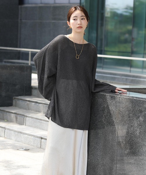 ニット セーター 和紙ホールガーメントボートネックチュニック レディース Gready Brilliant ニット セーター 和紙ホールガーメントボート