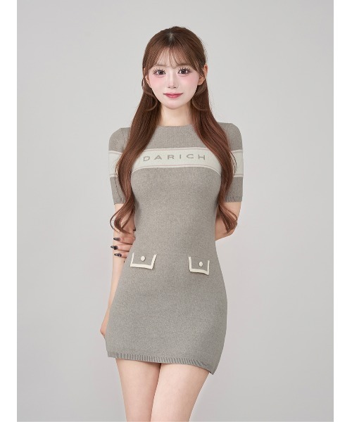 Darich ダイヤロゴニットミニワンピース Darich ワンピース ポケットデザインロゴニットミニワンピース