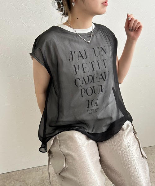 tシャツ シアーレイヤードロゴトップス レディース