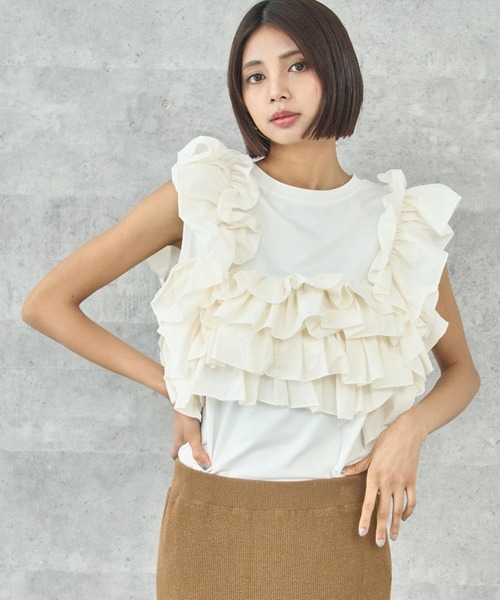 tシャツ ナイロン ドッキング ビスチェ風 プルオーバー レディース