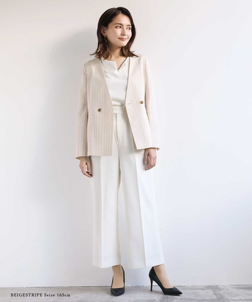 「WHITE JOOLA」 ノーカラージャケット L ベージュ レディース