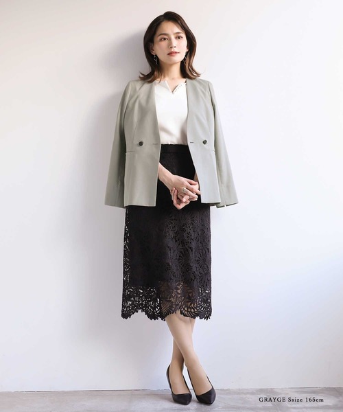 「WHITE JOOLA」 ノーカラージャケット L ベージュ レディース