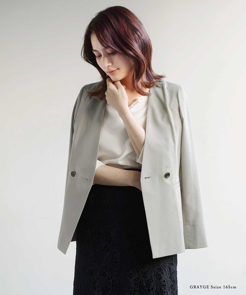 「WHITE JOOLA」 ノーカラージャケット L ベージュ レディース