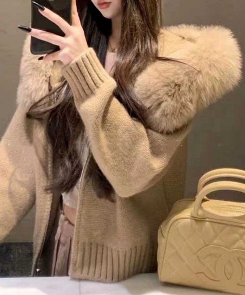⭐大きいサイズ美品⭐BURBERRY GOLF ニット パーカー ラクーンファー meJane（ミージェーン） パーカー 2WAYファー フードニットパーカー
