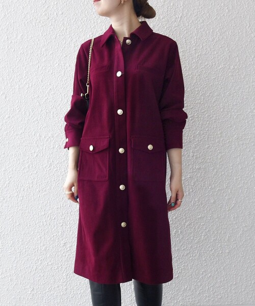 SHIPS any シャツワンピース any:「手洗い可能」コーデュロイ シャツ