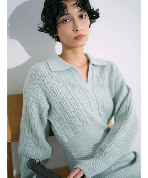 LAGUNAMOON　ケーブルビジューIラインニットワンピース　グレー　S LAGUNAMOON（ラグナムーン） ワンピース 「REVIVAL」ケーブルビジューI