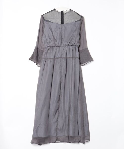 etoll. チャコール シースルーパーティードレス L etoll.（エトル） 7分袖ワンピース L チャコール レディース
