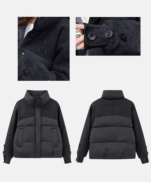 ダウンコート ダウンジャケット スタンドカラー異素材切り替え中綿