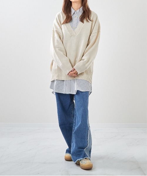 ニット セーター 「畦編み深Vネックニット」 レディース メンズ