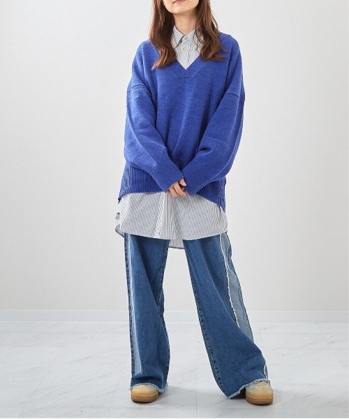 ニット セーター 「畦編み深Vネックニット」 レディース メンズ