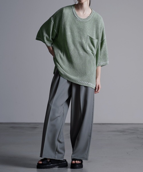 「Loose/ルース」 半袖ニット M ブラック メンズの画像5