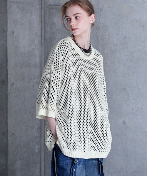 「SERACE」 半袖ニット M ブラック×ホワイト メンズ_画像2