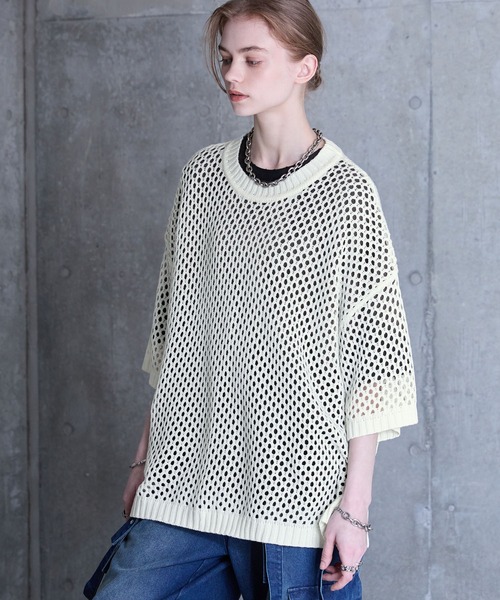 「SERACE」 半袖ニット M ブラック×ホワイト メンズ_画像4