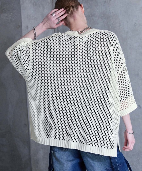 「SERACE」 半袖ニット M ブラック×ホワイト メンズ_画像6