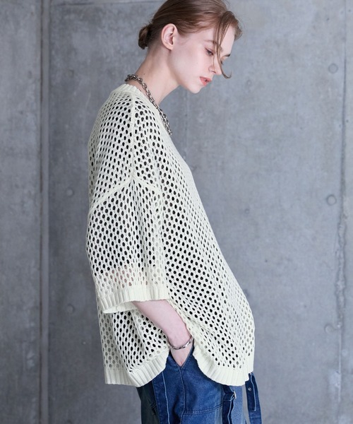 「SERACE」 半袖ニット M ブラック×ホワイト メンズ_画像7