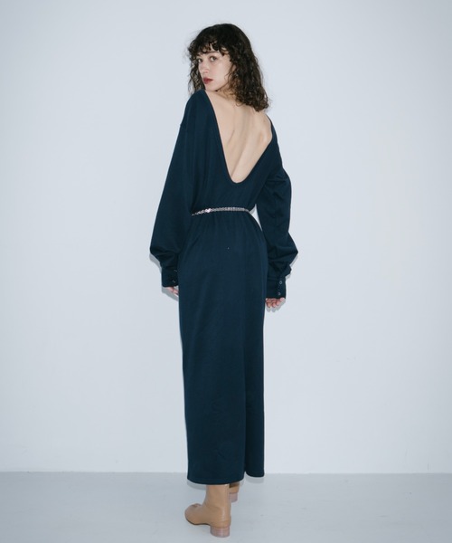 「HANNE」 長袖ワンピース MEDIUM ネイビー レディース_画像2