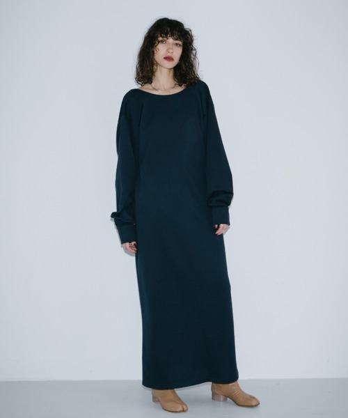 「HANNE」 長袖ワンピース MEDIUM ネイビー レディース_画像4