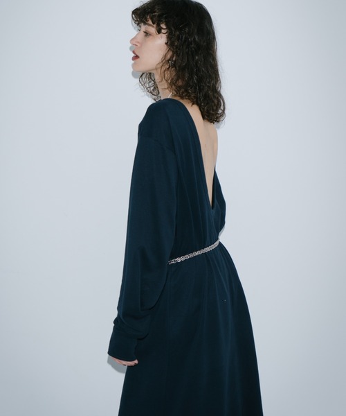 「HANNE」 長袖ワンピース MEDIUM ネイビー レディース_画像5