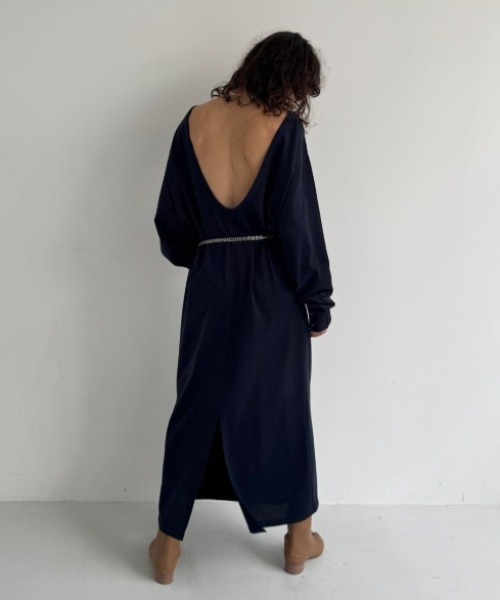 「HANNE」 長袖ワンピース MEDIUM ネイビー レディース_画像6