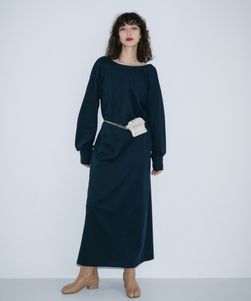 「HANNE」 長袖ワンピース MEDIUM ネイビー レディース_画像8