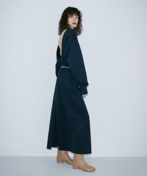 「HANNE」 長袖ワンピース MEDIUM ネイビー レディース_画像9