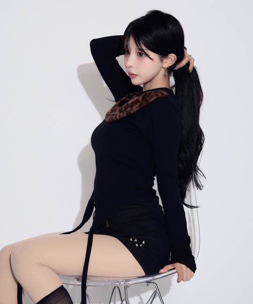 tinkerend（ティンカーエンド） tシャツ Leopard Fur Cutout Tops