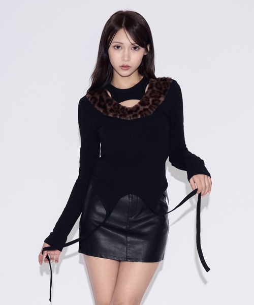 tinkerend（ティンカーエンド） tシャツ Leopard Fur Cutout Tops