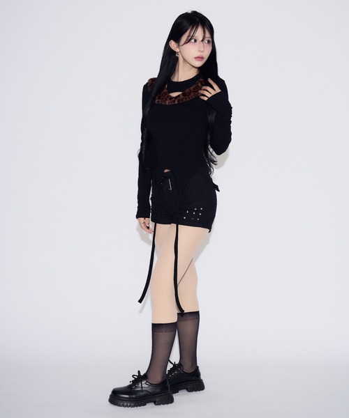 tinkerend（ティンカーエンド） tシャツ Leopard Fur Cutout Tops
