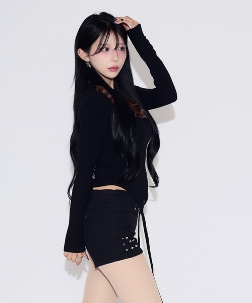 tinkerend（ティンカーエンド） tシャツ Leopard Fur Cutout Tops