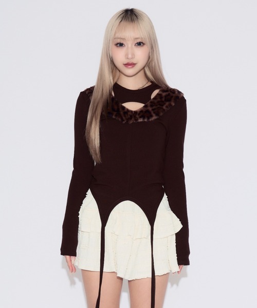 tinkerend（ティンカーエンド） tシャツ Leopard Fur Cutout Tops