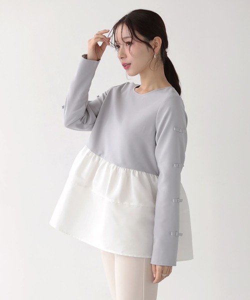 Fit more（フィットモア） 袖リボンボリュームペプラムトップス
