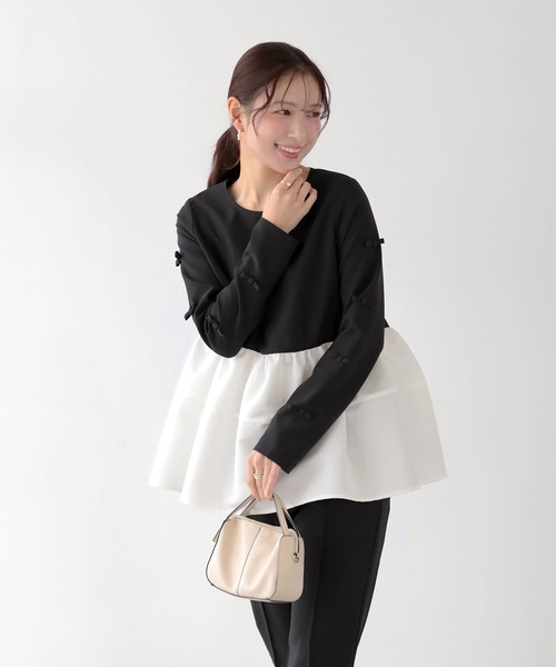 Fit more（フィットモア） 袖リボンボリュームペプラムトップス