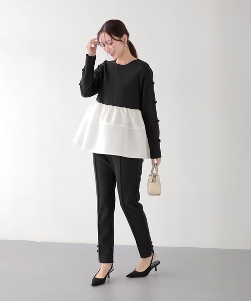Fit more（フィットモア） 袖リボンボリュームペプラムトップス