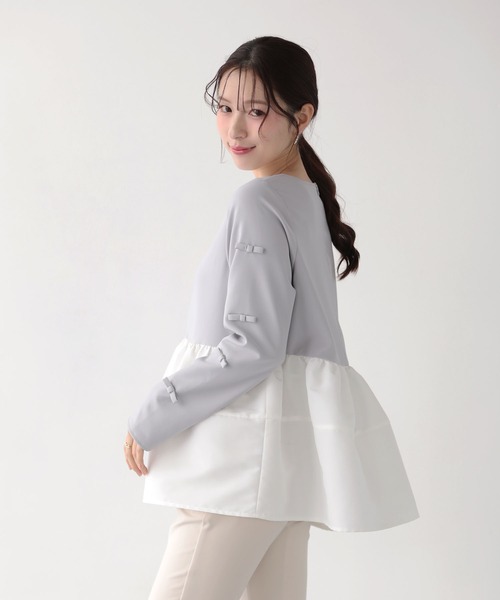 Fit more（フィットモア） 袖リボンボリュームペプラムトップス 