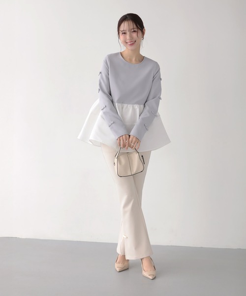 Fit more（フィットモア） 袖リボンボリュームペプラムトップス