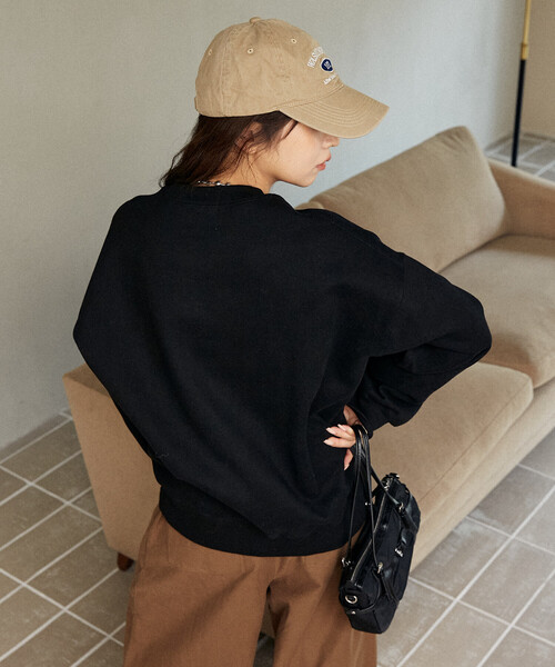 「PUBLUX」 スウェットカットソー フリ- チャコールグレー レディース_画像4