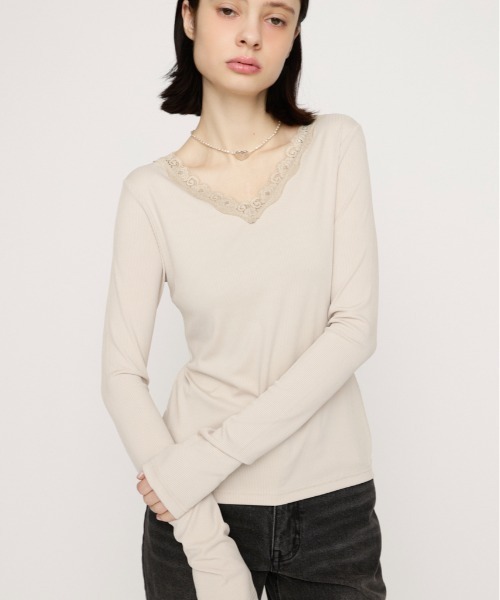 SLY（スライ） tシャツ LACE DOCKING CUT TOPS レースドッキングカット