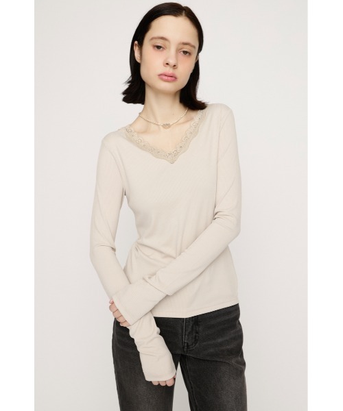 SLY（スライ） tシャツ LACE DOCKING CUT TOPS レースドッキングカット