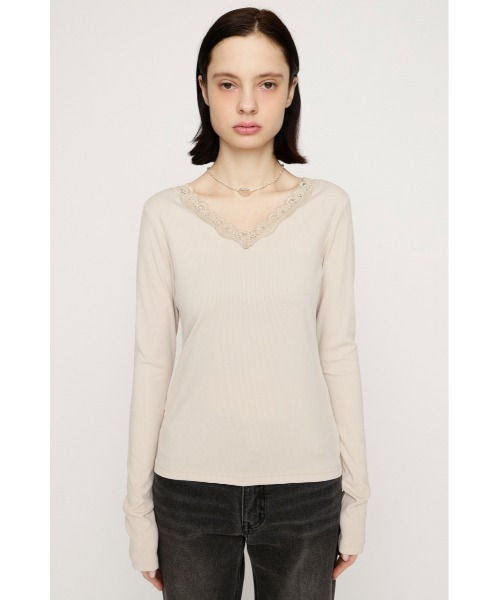 SLY（スライ） tシャツ LACE DOCKING CUT TOPS レースドッキングカット