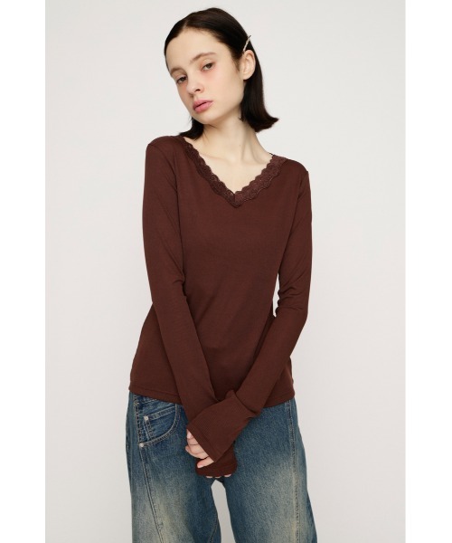 SLY（スライ） tシャツ LACE DOCKING CUT TOPS レースドッキングカット