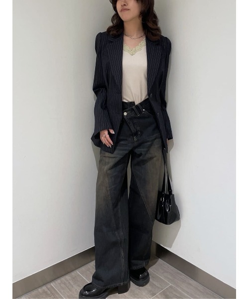 SLY（スライ） tシャツ LACE DOCKING CUT TOPS レースドッキングカット