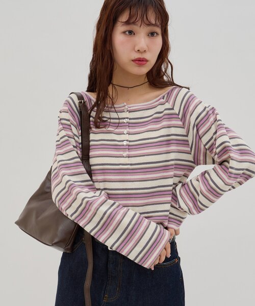 Discoat（ディスコート） tシャツ 「umm.」ハート釦マルチラグランプル