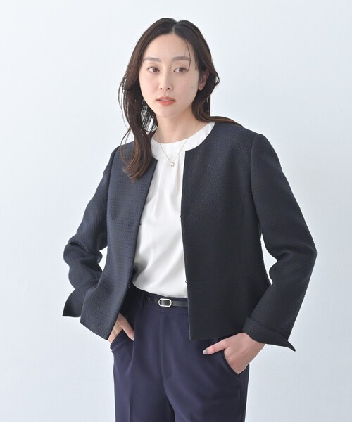 新品✨UNTITLED ツイード ノーカラージャケット ネイビー レディース 3 UNTITLED（アンタイトル） ジャケット ノーカラージャケット 「きれい