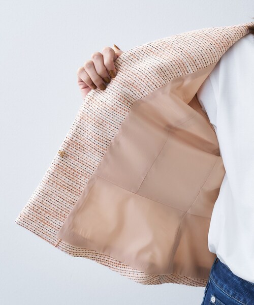 極美品 アンタイトル 定価3万 ツイード ペプラム ノーカラージャケット 1 紺 UNTITLED（アンタイトル） ジャケット ノーカラージャケット 「きれい