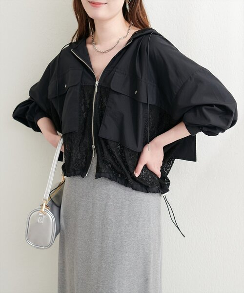 natural couture ブルゾン アウター レースコンビブルゾン レディース 